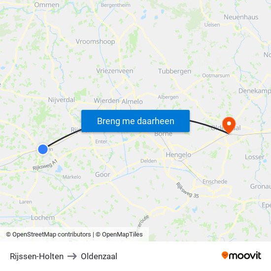 Rijssen-Holten to Oldenzaal map