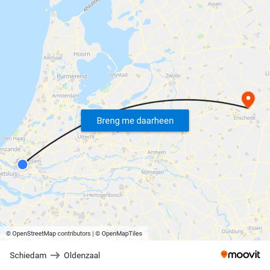 Schiedam to Oldenzaal map