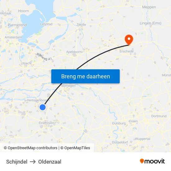 Schijndel to Oldenzaal map