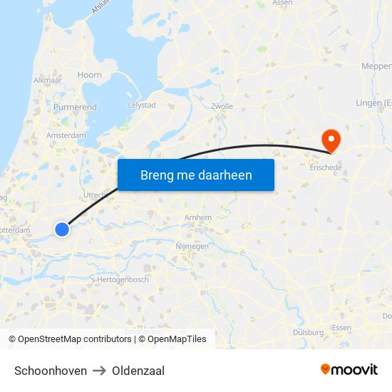 Schoonhoven to Oldenzaal map