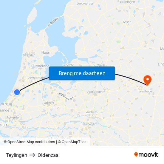 Teylingen to Oldenzaal map