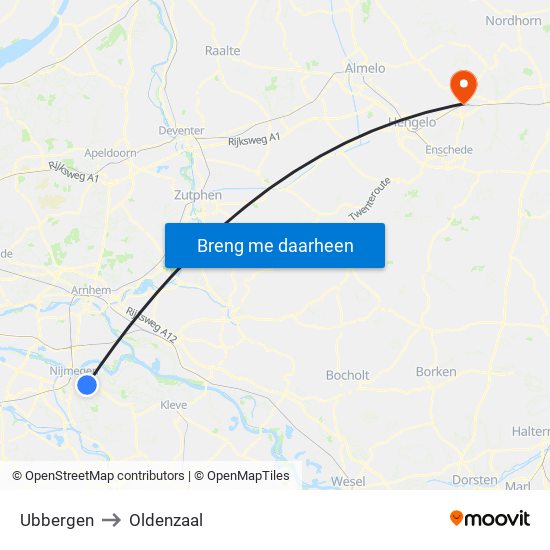 Ubbergen to Oldenzaal map