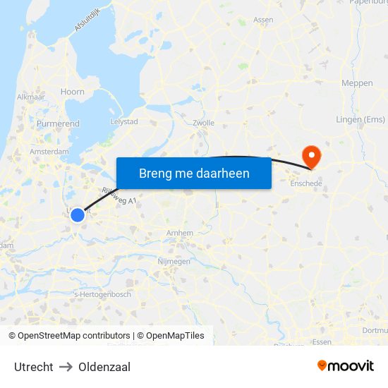 Utrecht to Oldenzaal map