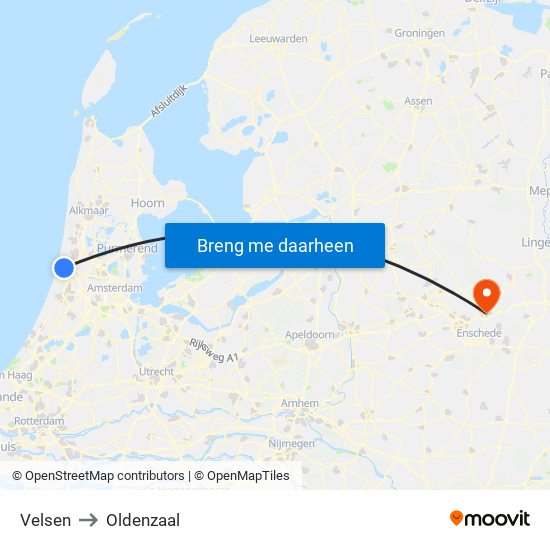 Velsen to Oldenzaal map