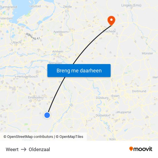 Weert to Oldenzaal map