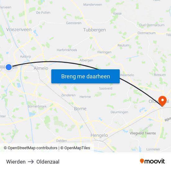 Wierden to Oldenzaal map