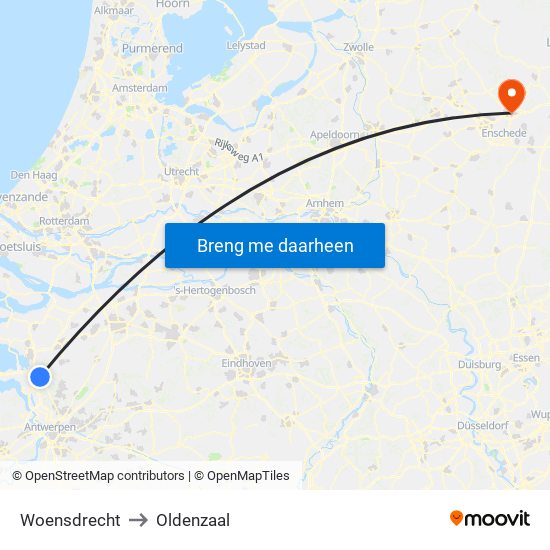 Woensdrecht to Oldenzaal map