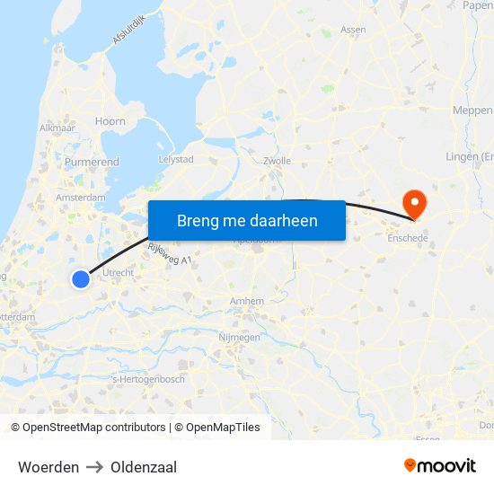 Woerden to Oldenzaal map