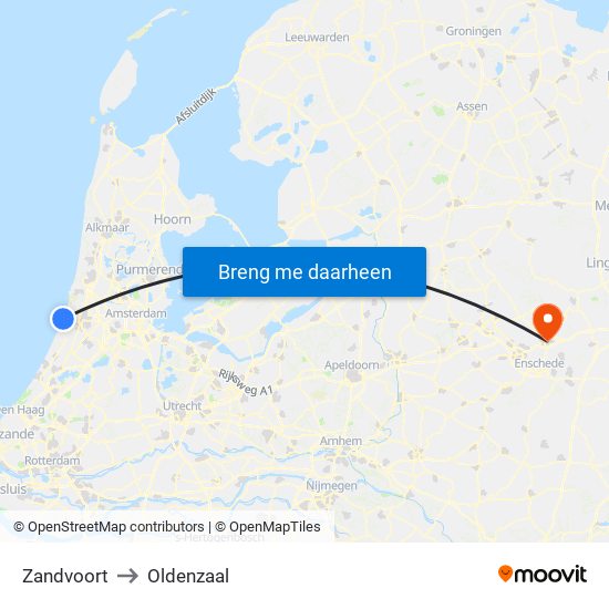 Zandvoort to Oldenzaal map