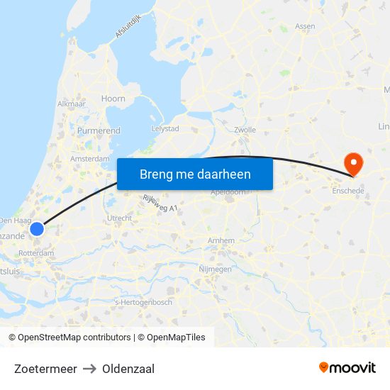 Zoetermeer to Oldenzaal map