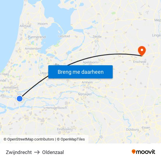 Zwijndrecht to Oldenzaal map