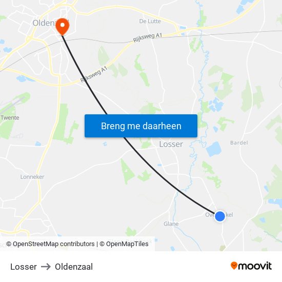 Losser to Oldenzaal map