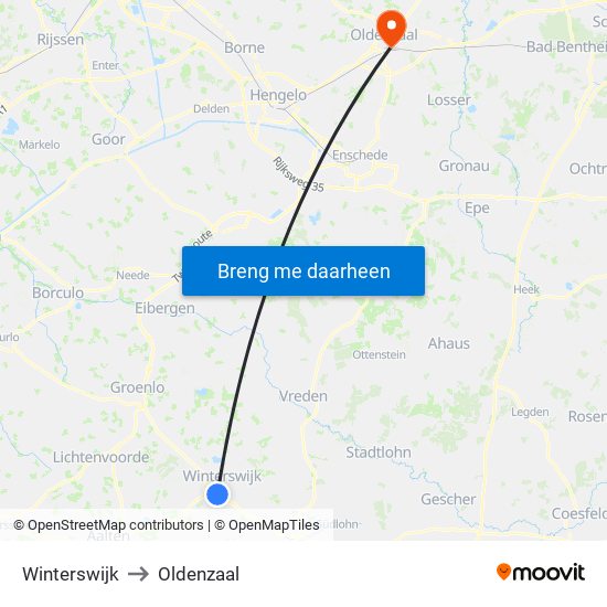 Winterswijk to Oldenzaal map