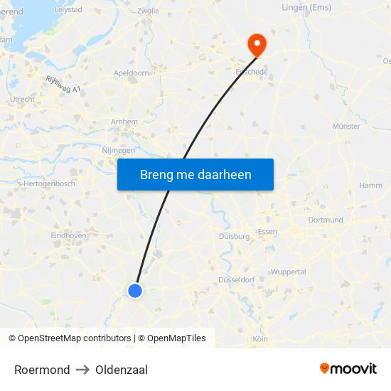 Roermond to Oldenzaal map