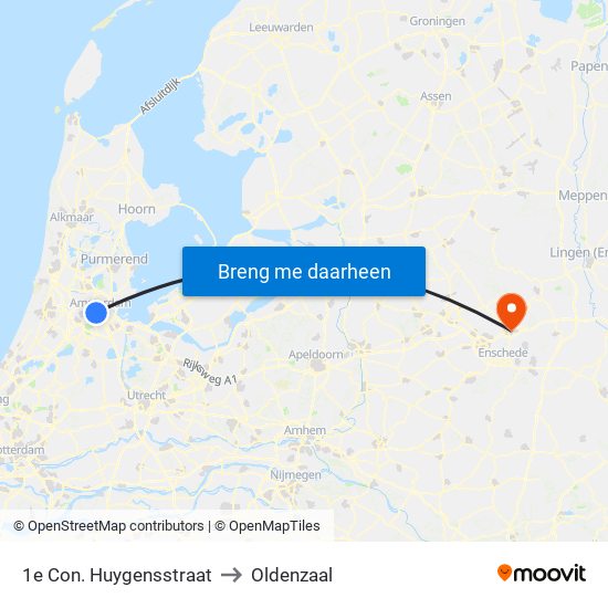 1e Con. Huygensstraat to Oldenzaal map