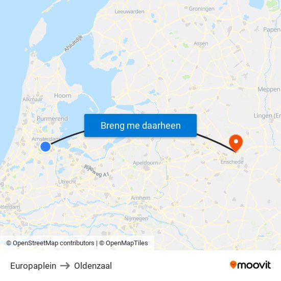 Europaplein to Oldenzaal map