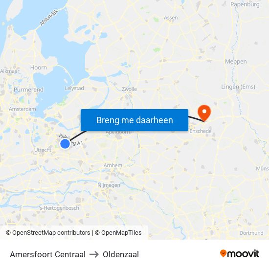 Amersfoort Centraal to Oldenzaal map