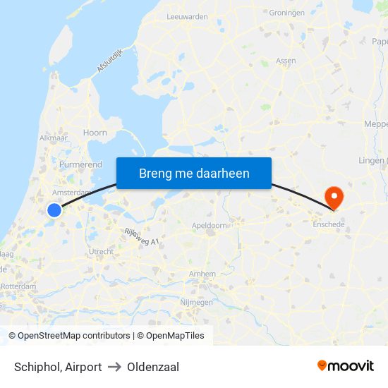 Schiphol, Airport to Oldenzaal map