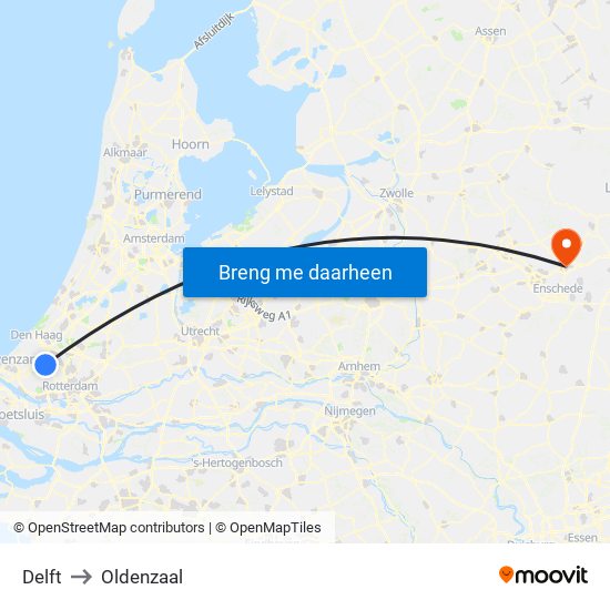 Delft to Oldenzaal map