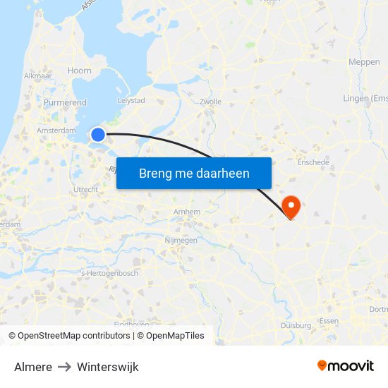 Almere to Winterswijk map
