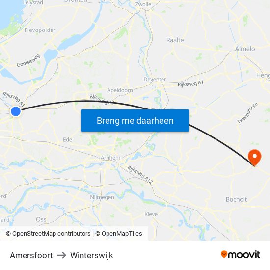 Amersfoort to Winterswijk map