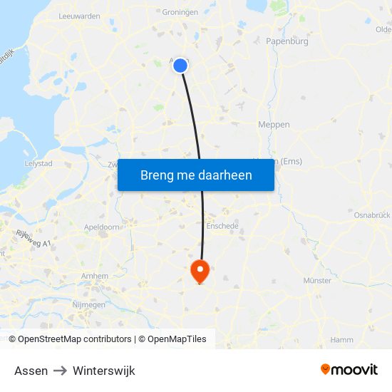 Assen to Winterswijk map