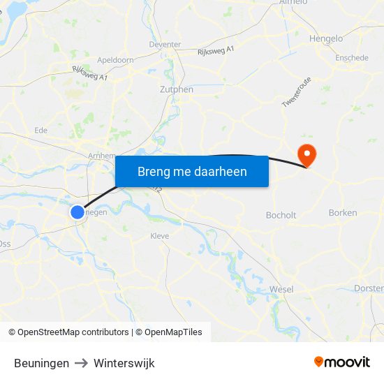 Beuningen to Winterswijk map