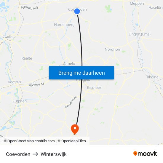 Coevorden to Winterswijk map