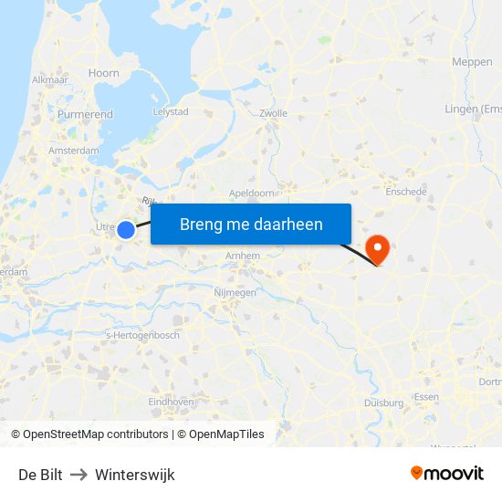De Bilt to Winterswijk map