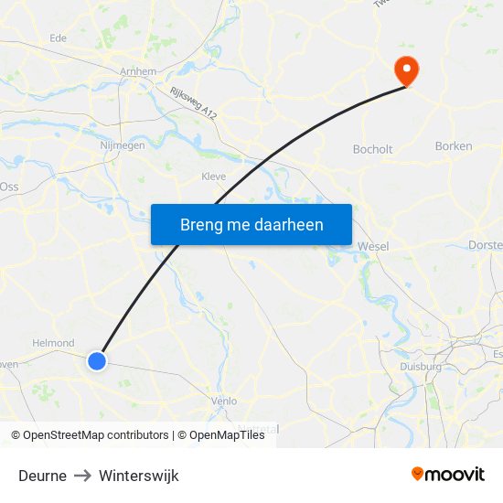 Deurne to Winterswijk map