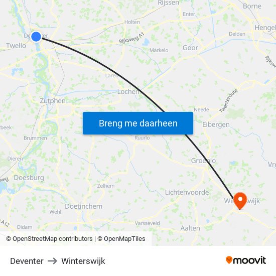Deventer to Winterswijk map