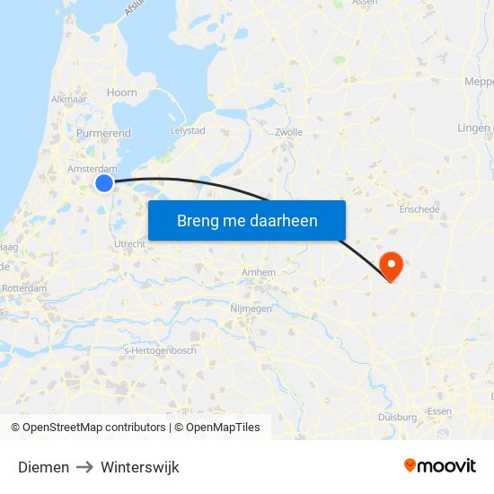 Diemen to Winterswijk map