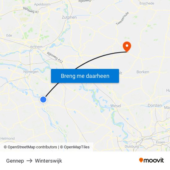 Gennep to Winterswijk map