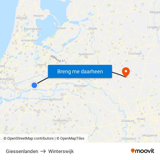 Giessenlanden to Winterswijk map
