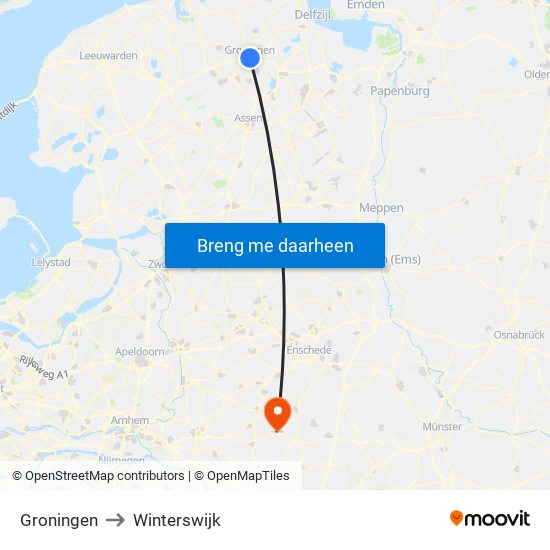 Groningen to Winterswijk map