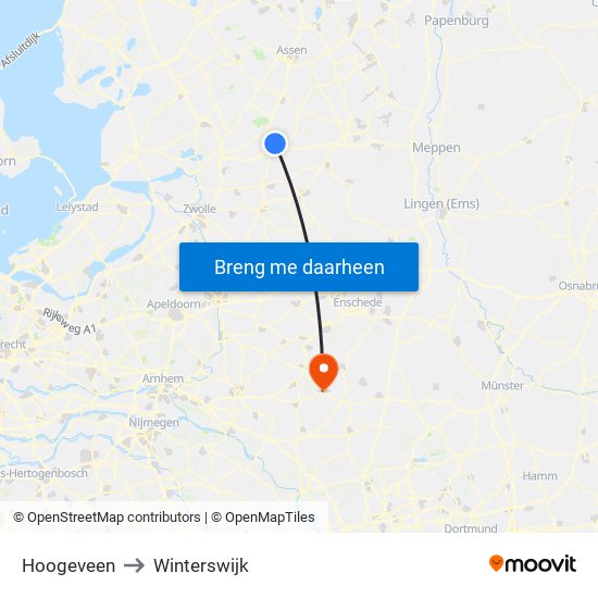 Hoogeveen to Winterswijk map