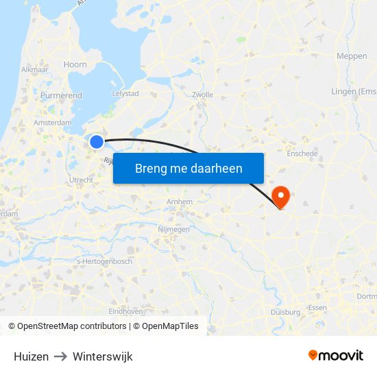 Huizen to Winterswijk map
