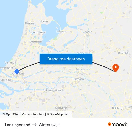 Lansingerland to Winterswijk map