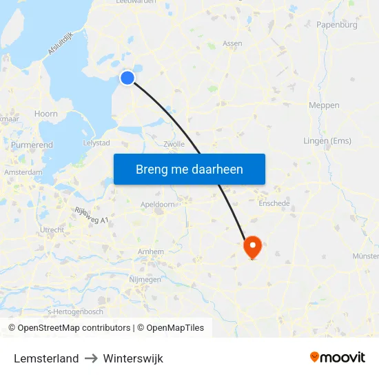 Lemsterland to Winterswijk map