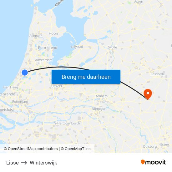 Lisse to Winterswijk map