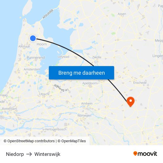 Niedorp to Winterswijk map
