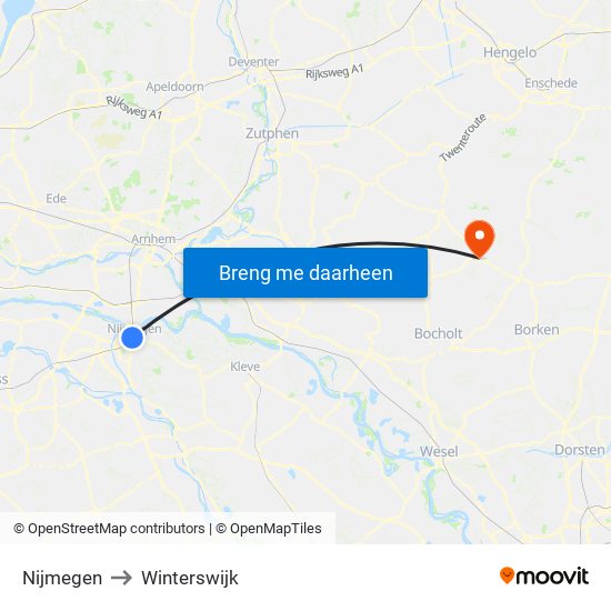 Nijmegen to Winterswijk map
