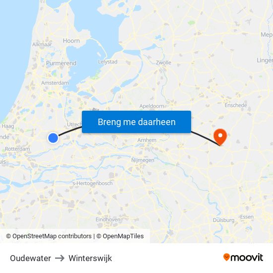 Oudewater to Winterswijk map