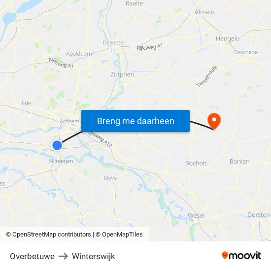 Overbetuwe to Winterswijk map