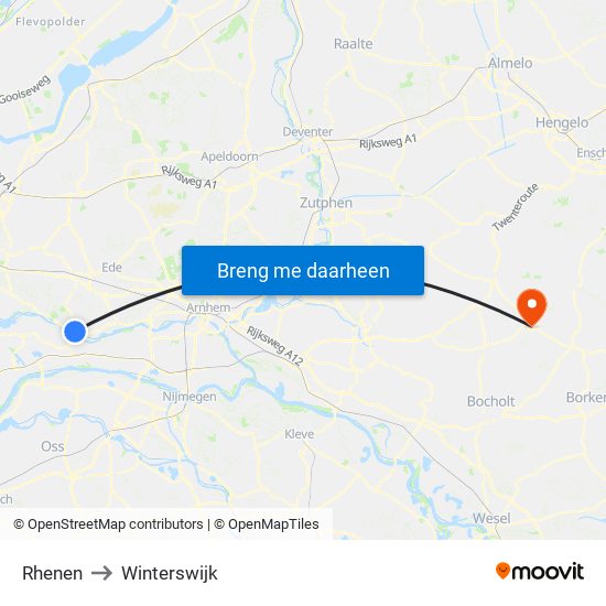 Rhenen to Winterswijk map