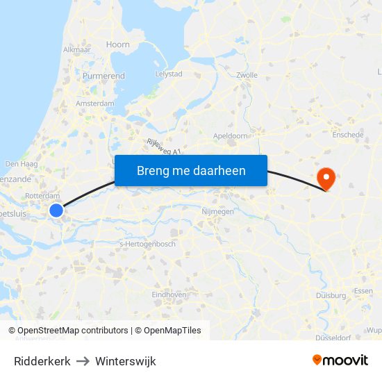 Ridderkerk to Winterswijk map