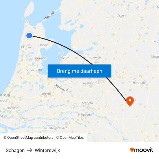 Schagen to Winterswijk map