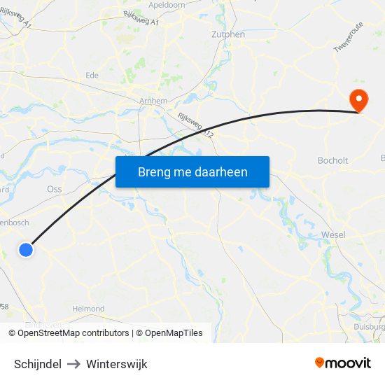 Schijndel to Winterswijk map