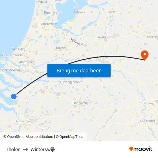 Tholen to Winterswijk map