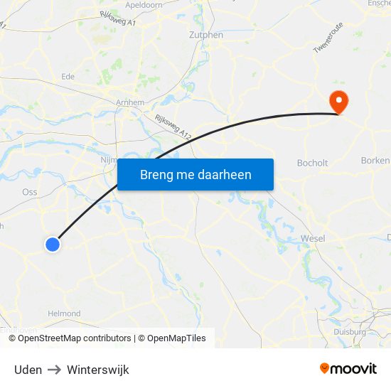 Uden to Winterswijk map